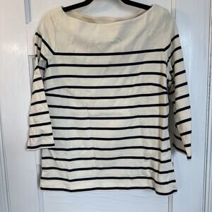 J. McLaughlin Sylvie Boatneck 3/4 Sleeve Stripe Top Thick Cotton Size Medium